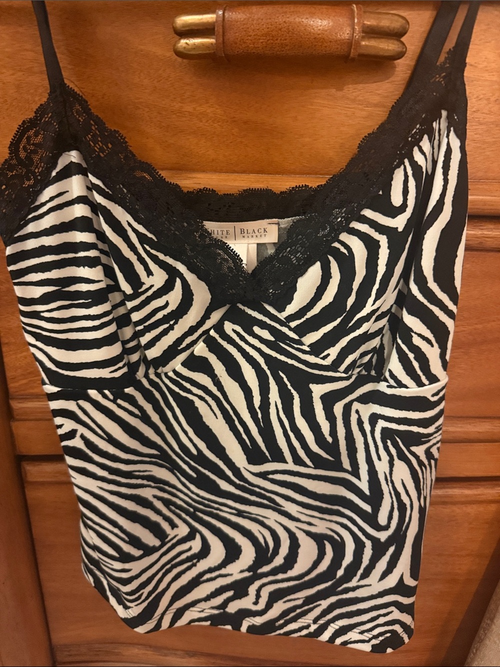 NWOT☀️White House Black Market Black and White Zebra Lace-Trim Cami